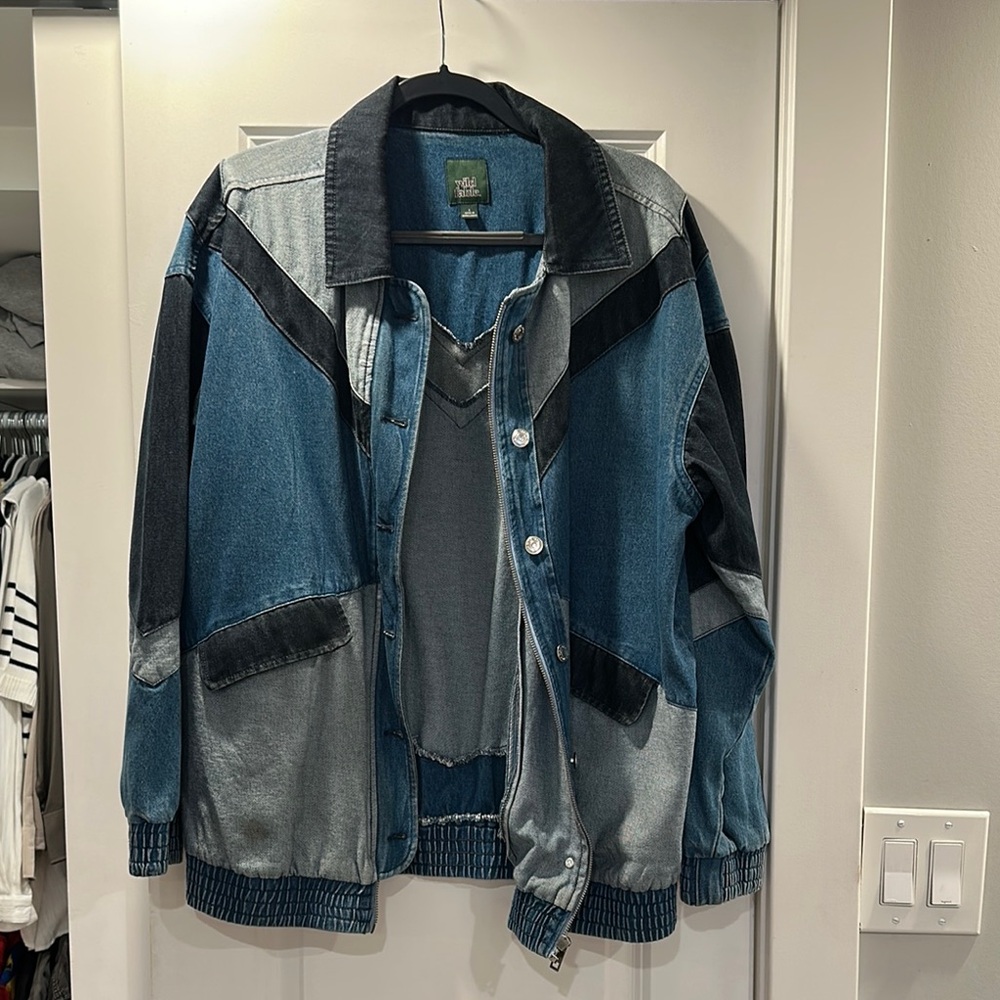Wild Fable Blue and Black Jean Jacket Color-Block Design